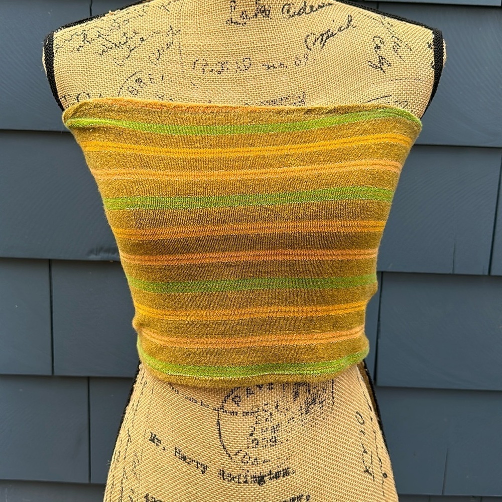 💚💛🤎Urban outfitters green orange bandeau bra medium stretch Terry cloth